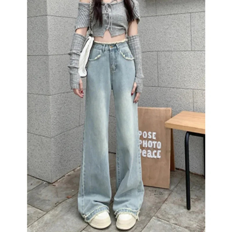 FashionSierra - Tassel High Waisted Straight Wide Floor Length Trouser