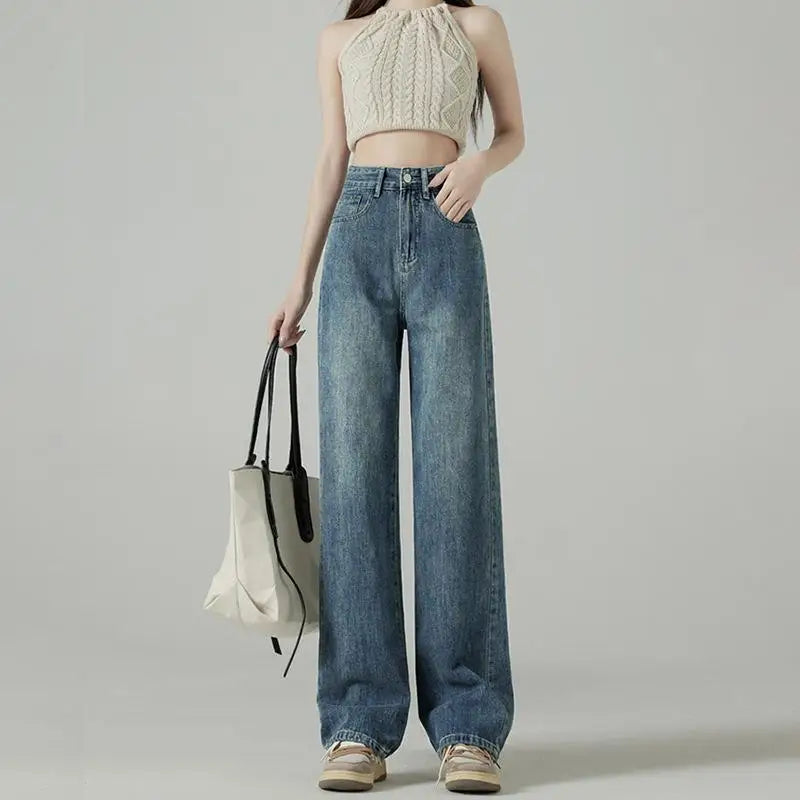 FashionSierra - American Vintage Blue High Waist Autumn Fashion Streetwear Trouser