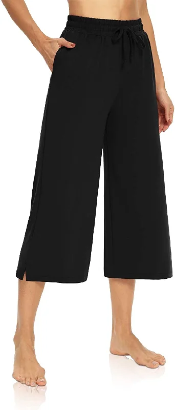 FashionSierra - Loose Yoga Pants Wide Leg Drawstring Comfy Lounge Pajama Capris Sweatpants