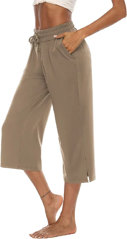 FashionSierra - Capri Pants Wide Leg Crop Pants Loose Comfy Drawstring Lounge Pajama Yoga Capris