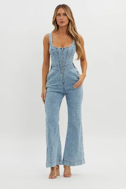 Intermission Flared Leg Jumpsuit Denim