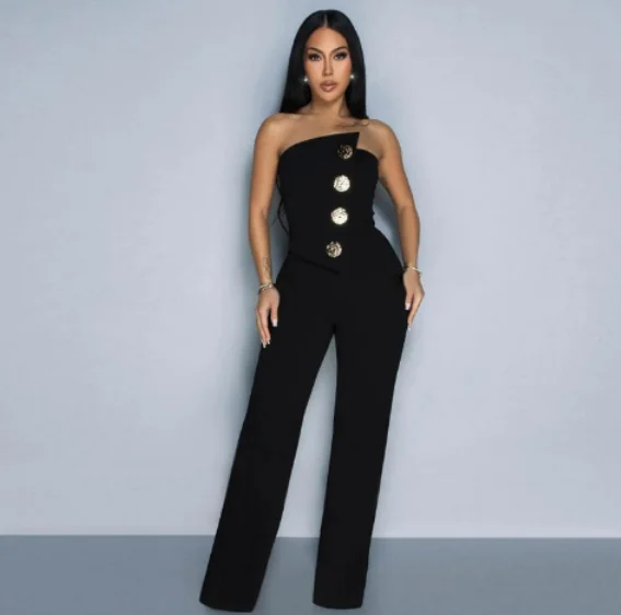 Irregular Strapless Wide Leg Jumpsuits