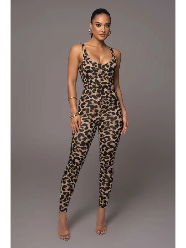 Leopard Snake Print Fitted Sleeveless Jumpsuits