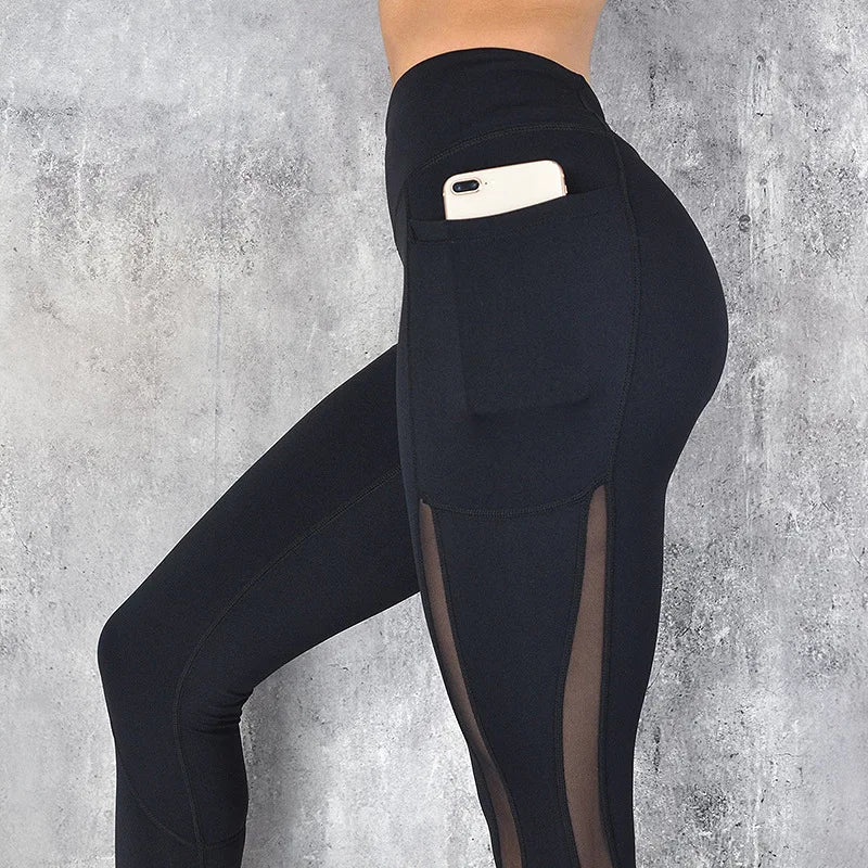 Mesh Pockets Stretchy High Waist Yoga Pants Bottom Women Fitness