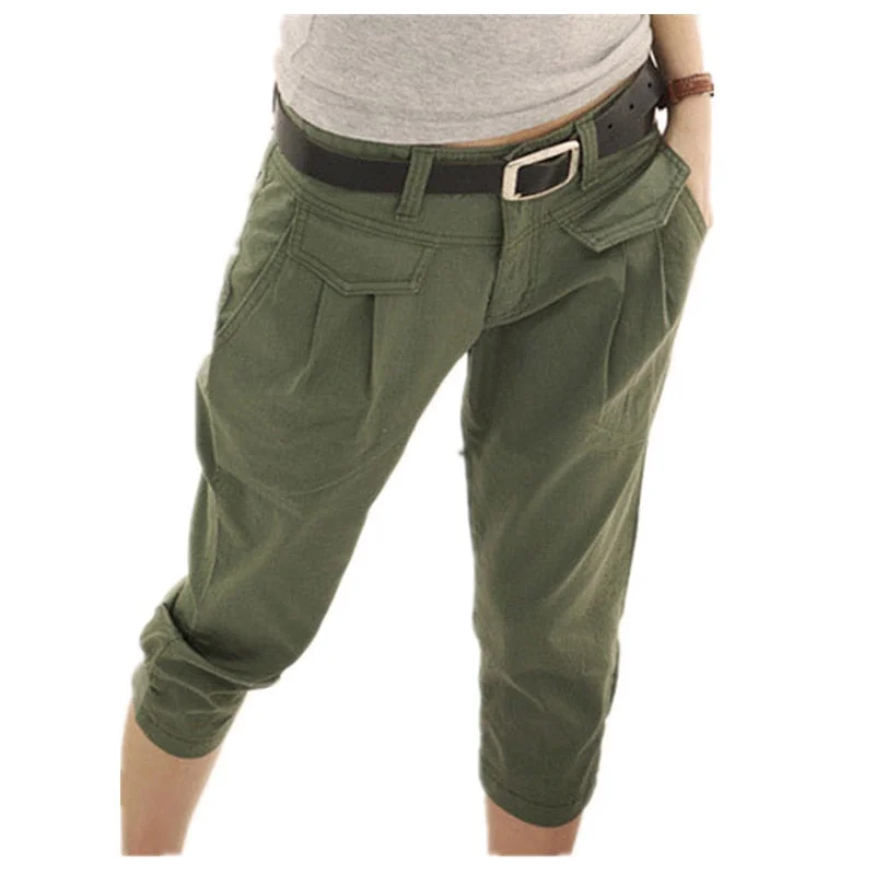 FashionSierra - Woman Pants Casual Cropped Trousers Capris Beige Harem Pants