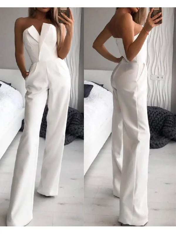 Patchwork Solid Color Strapless Jumpsuits