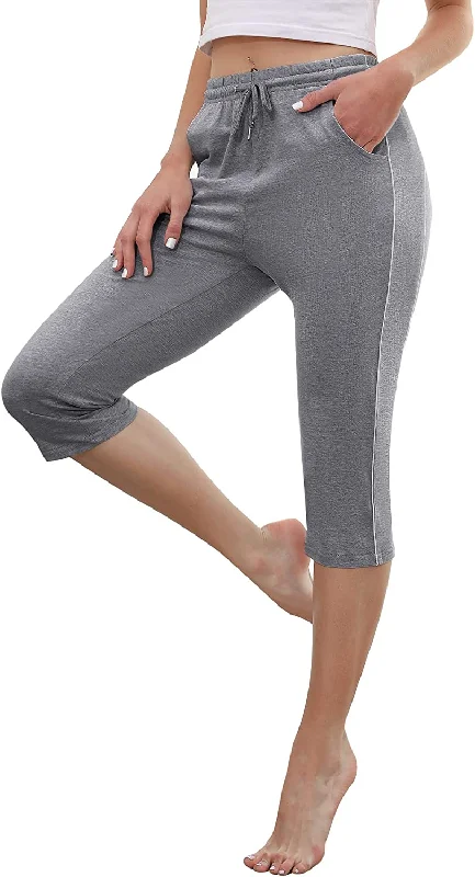 FashionSierra - Capri Sweatpants Casual Lounge Cotton Yoga Pants Elastic Drawstring Cropped Joggers