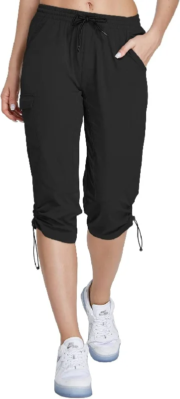 FashionSierra - Hiking Cargo Capri Pants with Zipper Pockets Casual Lightweight Quick Dry Water Resistant