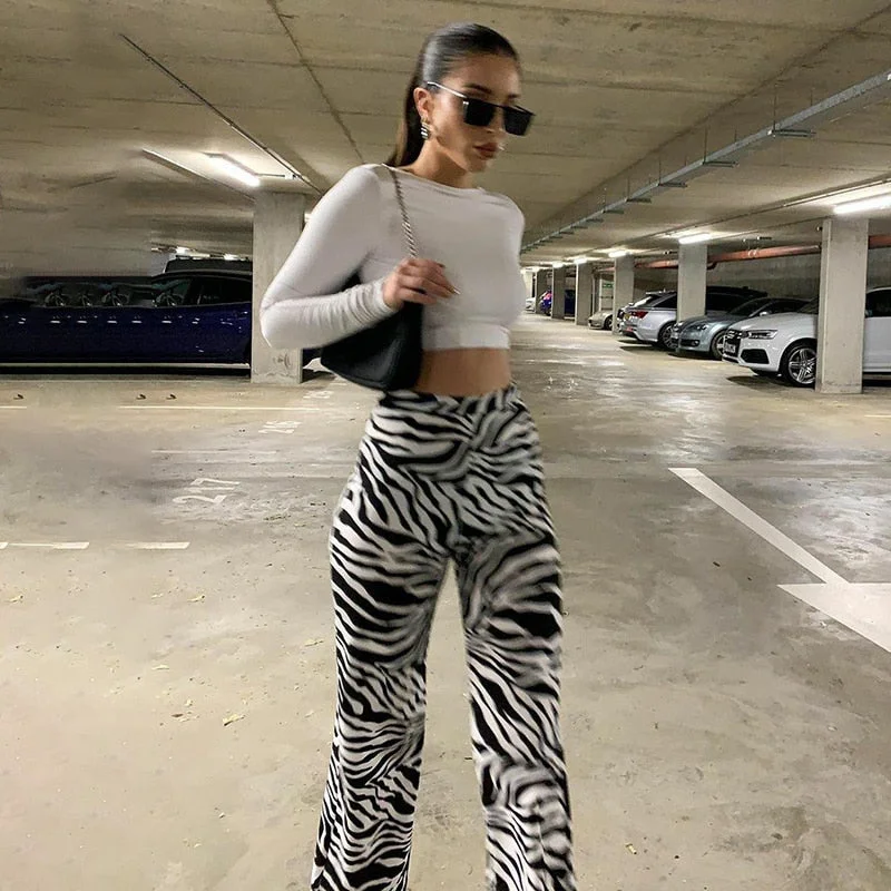 FashionSierra - Zebra Print Wide Leg Pants Trousers Sexy High Waist Autumn Women New Fashion Casual Female Trousers