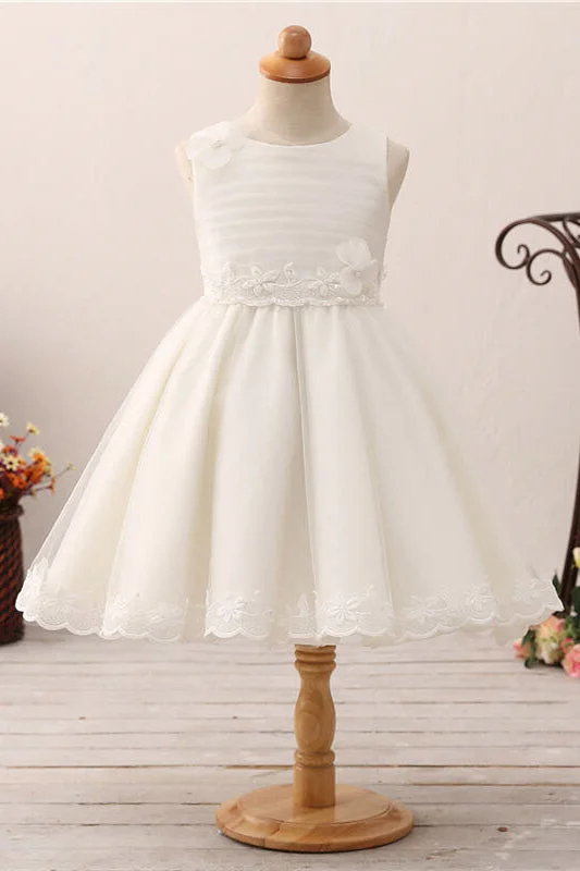 Adorable 3D Flowers Pearl Ivory Flower Girl Dress with Bow