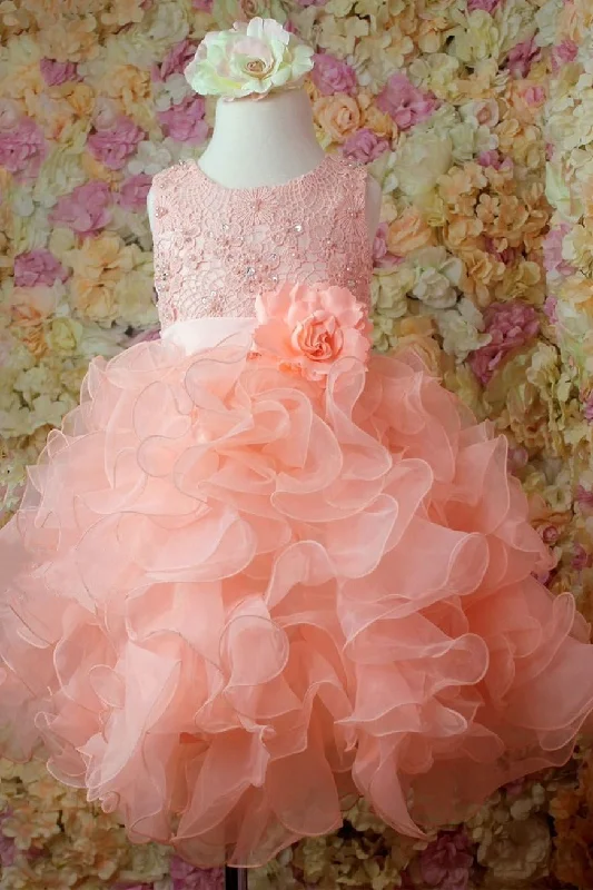 Cascading Ruffles Blush Flower Girl Dress with Belt