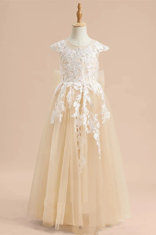 Crew Neck Champagne Flying Sleeves Flower Girl Dress