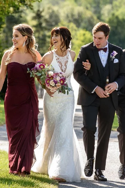 Elegant Jewel Mermaid White Wedding Dress with Appliques