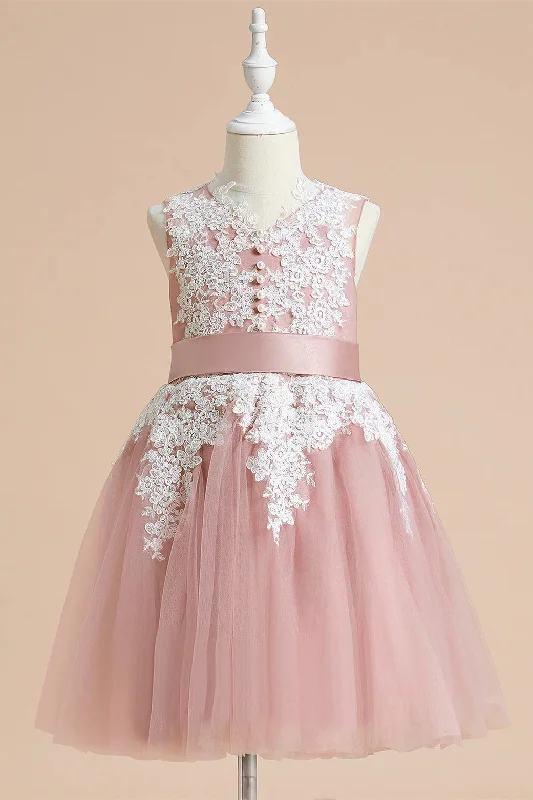 V-Neck Dusty Rose Appliques Girl Party Dress