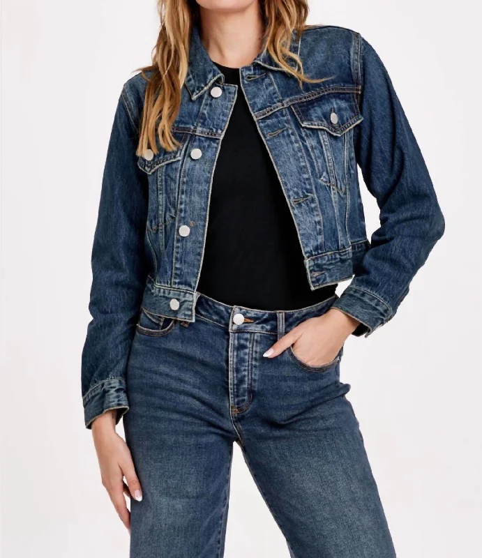 Abigail Classic Cropped Denim Jacket In Medium Wash