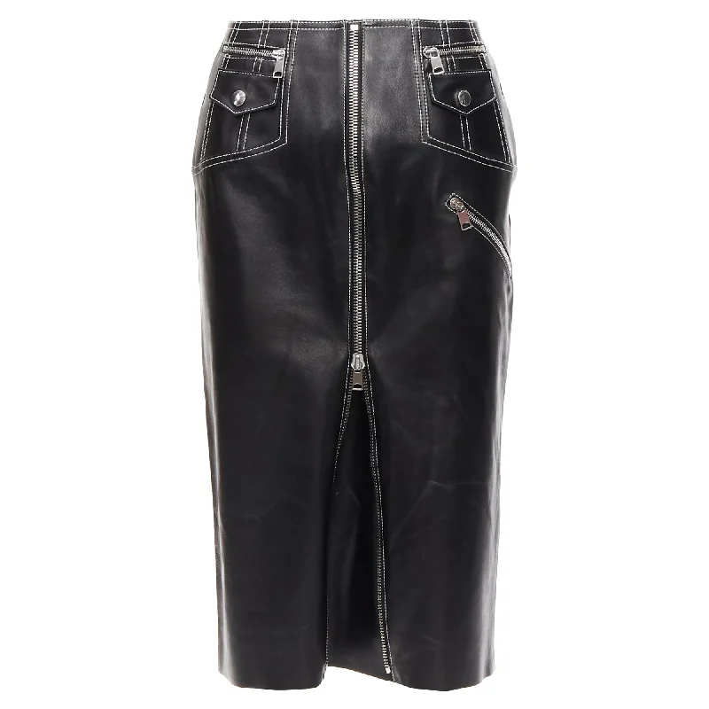 Alexander McQueen leather overstitch biker zip pencil skirt