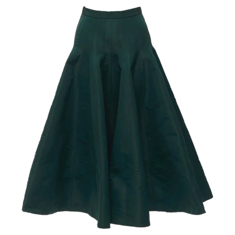 Alexander McQueen taffeta top stitching panelled fla midi skirt