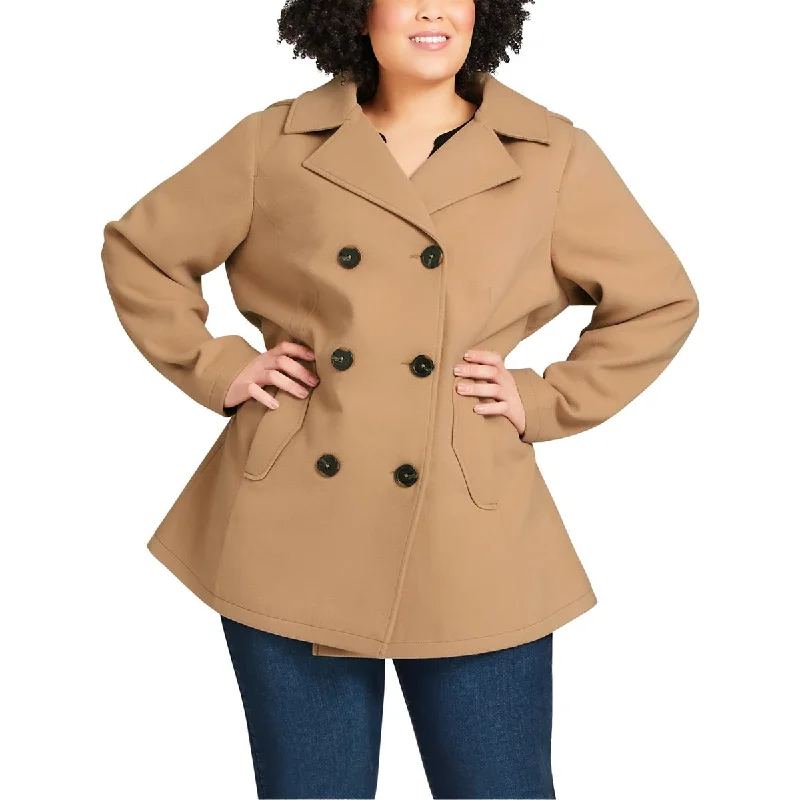 Avenue Womens Plus Pintuck Hooded Pea Coat