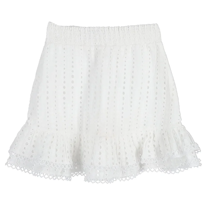 Charo Ruiz Ruffle Mini Skirt in White Embroidered Cotton