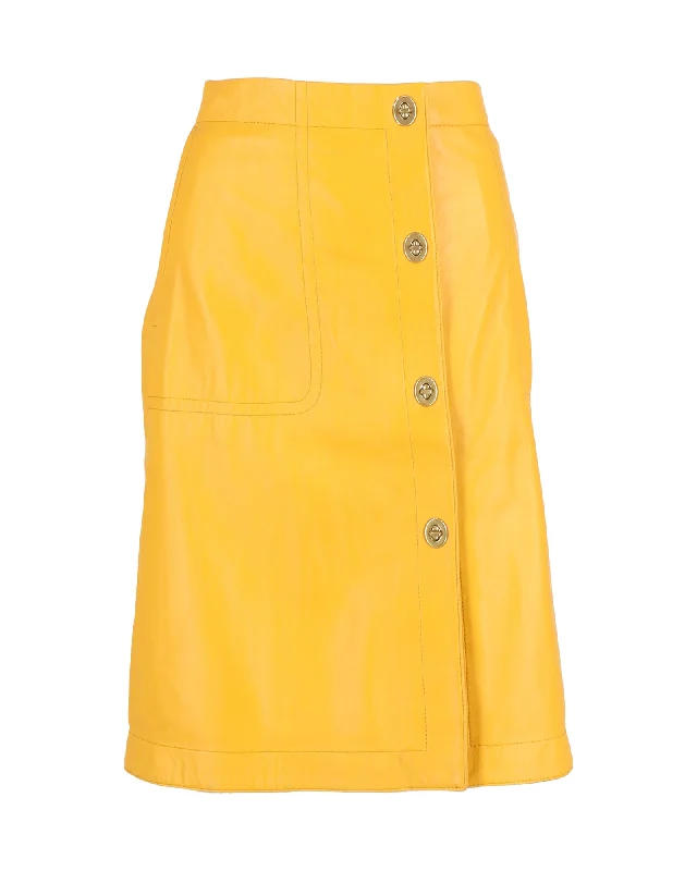 Coach A-Line Knee-Length Skirt in Yellow Orange Leather