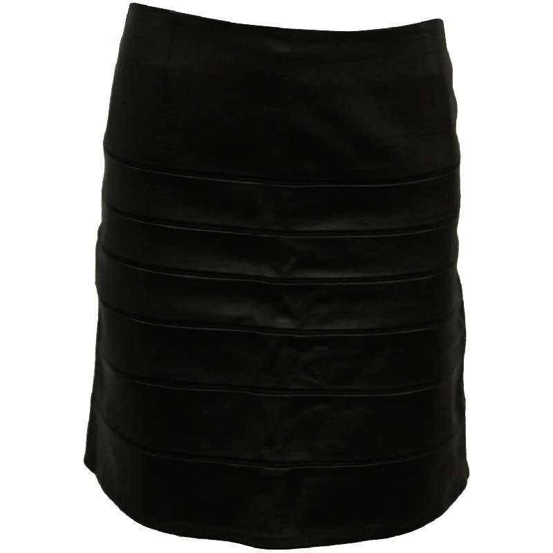 Diane Von Furstenberg Beverly A-Line Skirt in Black Leather