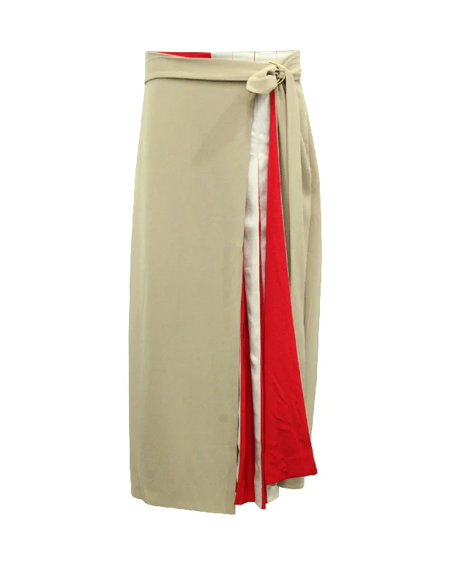 Diane Von Furstenberg Pleated Wrap Style Skirt in Beige Triacetate