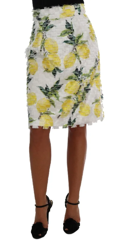 Dolce & Gabbana Lemon Print Fringe Pencil Women's Skirt