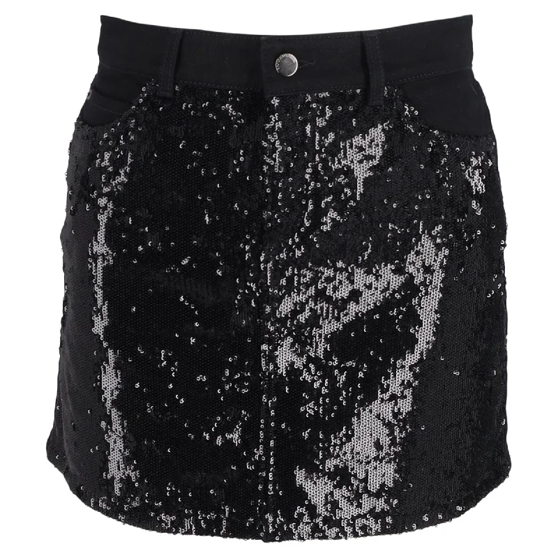 Emporio Armani Denim Skirt In Black Sequins