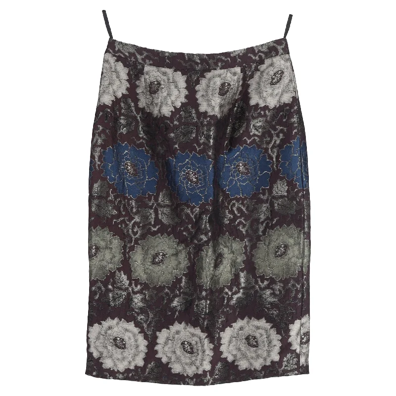 Etro Floral Print Jacquard Knee Length Skirt in Multicolor Polyester