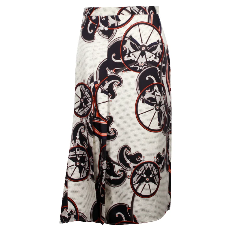 Hermes Printed Midi Skirt in Cream Silk