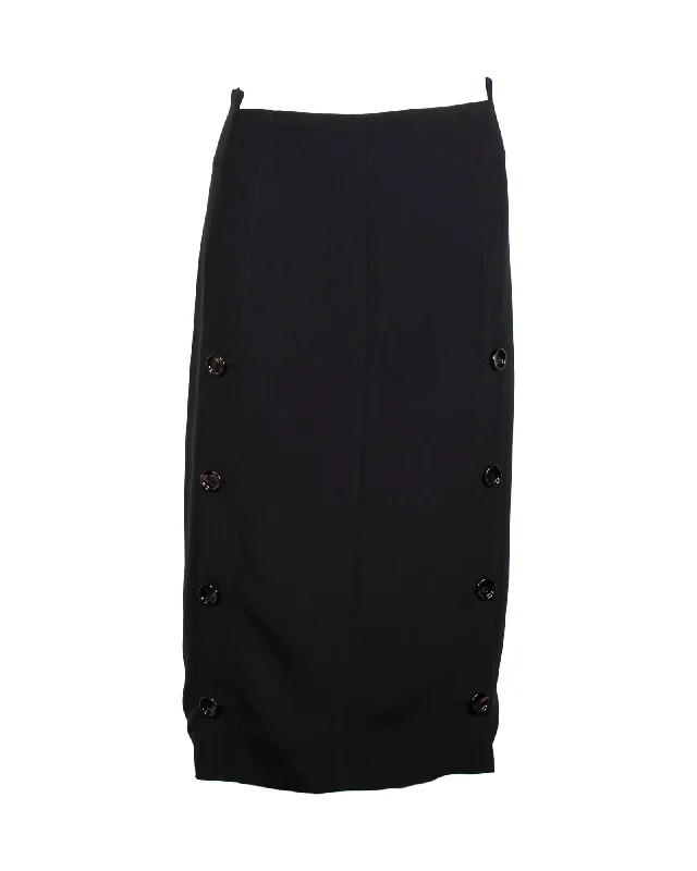 Joseph Buttoned Midi Skirt in Black Wool