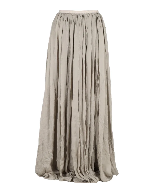 Lanvin Pleated Maxi Skirt in Grey Silk