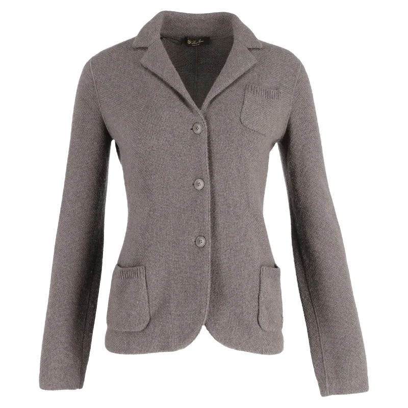 Loro Piana Single-Breasted Knit Jacket in Grey Wool