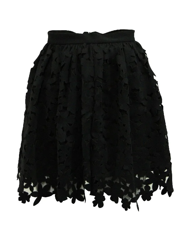 MSGM Laser Cut Floral Skirt in Black Polyamide