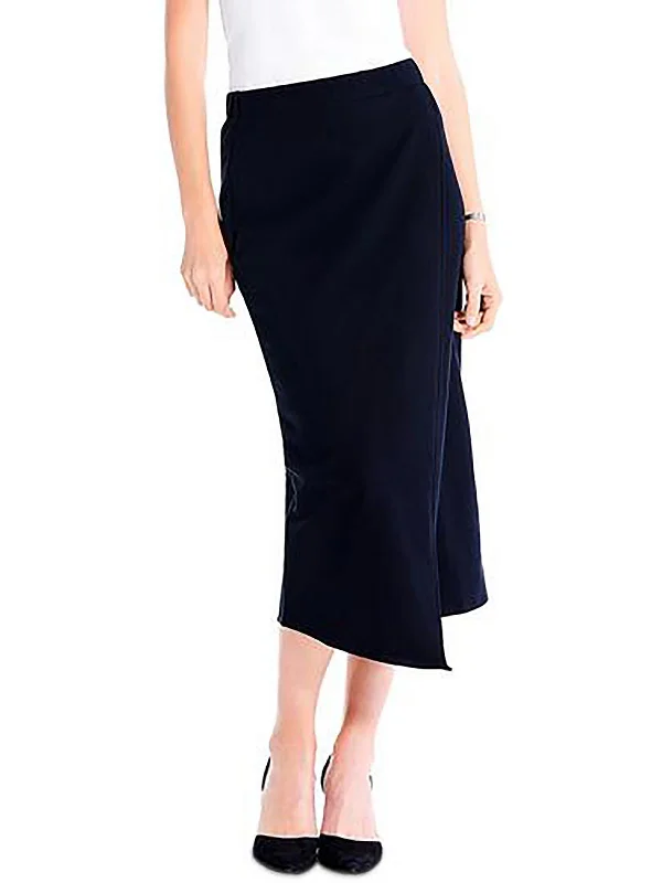 Petites Womens Asymmetrical Office Wrap Skirt