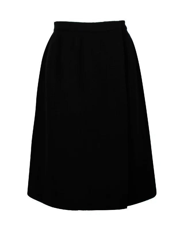 Prada Vintage Overlap Knee Length Skirt in Black Virgin Wool