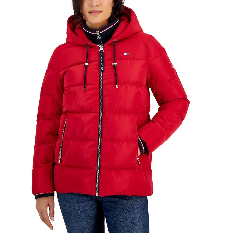 Tommy Hilfiger Womens Puffer Hooded Quilted Coat