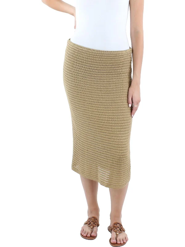 Womens Metallic Knit Pencil Skirt