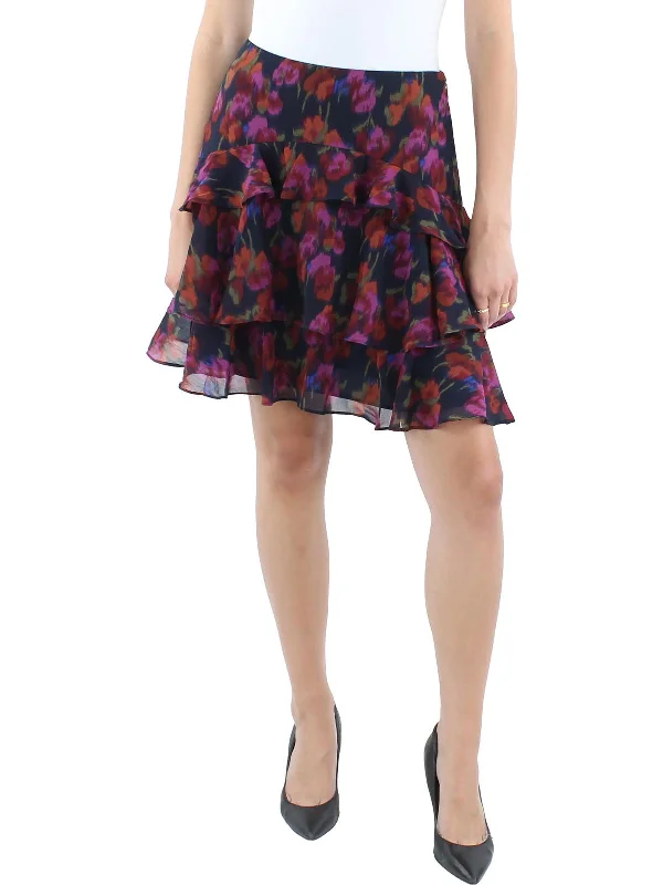 Womens Mini Floral Print A-Line Skirt