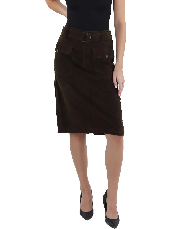 Womens Suede Knee Length Midi Skirt