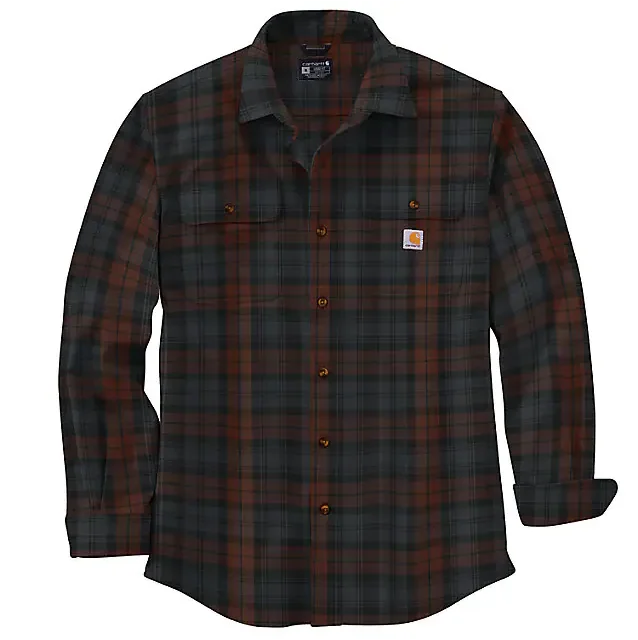 Loose Fit Heavyweight Flannel Long-Sleeve Plaid Shirt - Mocha