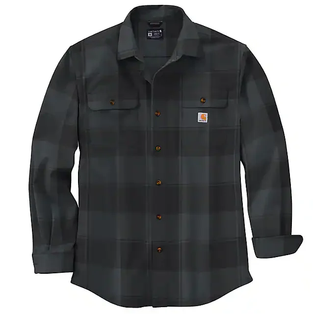 Loose Fit Heavyweight Flannel Long-Sleeve Plaid Shirt - Black