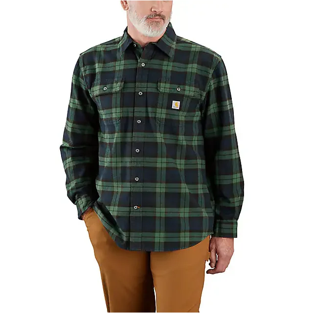 Loose Fit Heavyweight Flannel Long-Sleeve Plaid Shirt - Frosted Balsam