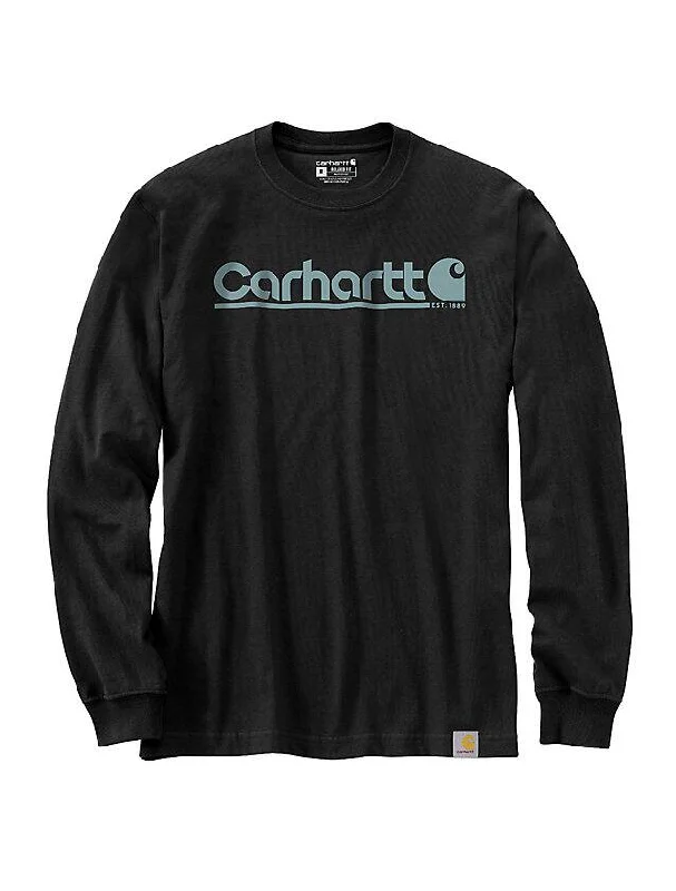 Relaxed Fit Heavyweight Long-Sleeve Logo Graphic T-Shirt - Black