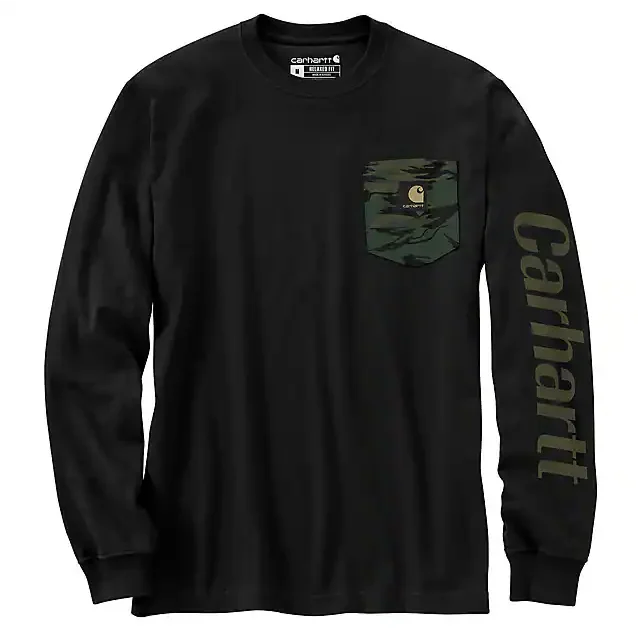 Relaxed Fit Heavyweight Long-Sleeve Pocket Camo Graphic T-Shirt - Black