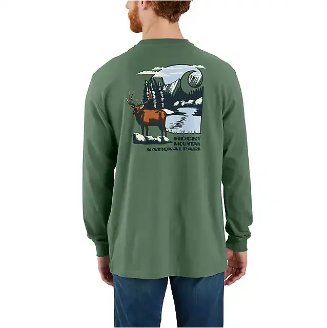 Loose Fit Heavyweight Long-Sleeve Rocky Mountain National Park Graphic T-Shirt - Frosted Balsam