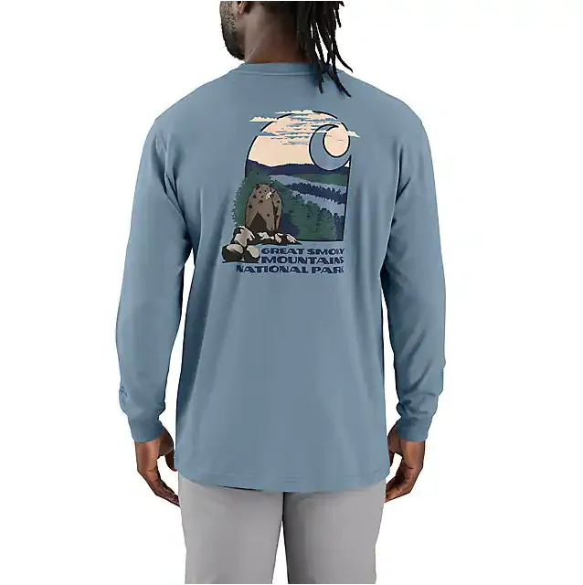 Loose Fit Heavyweight Long-Sleeve Smoky Mountain National Park Graphic T-Shirt - Thundercloud