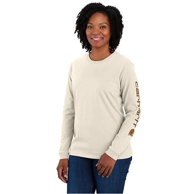 Women's Loose Fit Heavyweight Long-Sleeve Logo Sleeve Graphic T-Shirt - Malt / Carhartt Brown