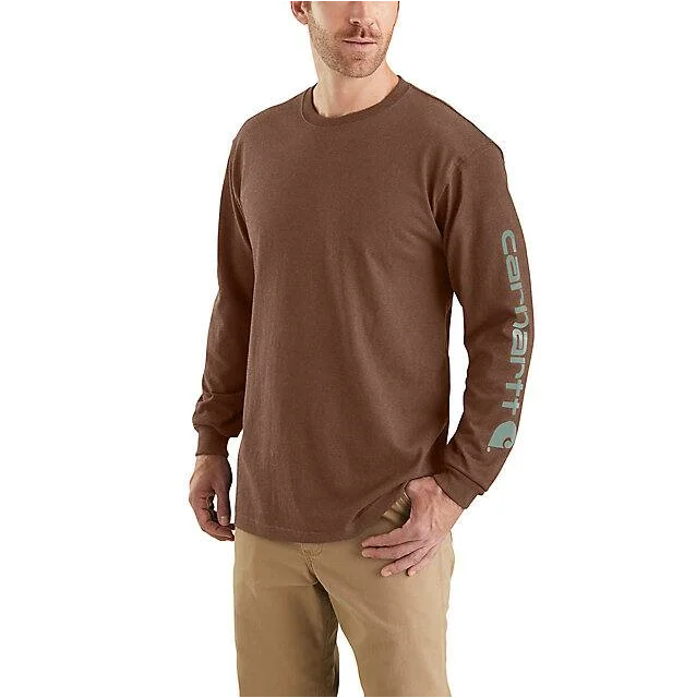 Loose Fit Heavyweight Long-Sleeve Logo Sleeve Graphic T-Shirt - Mocha Heather