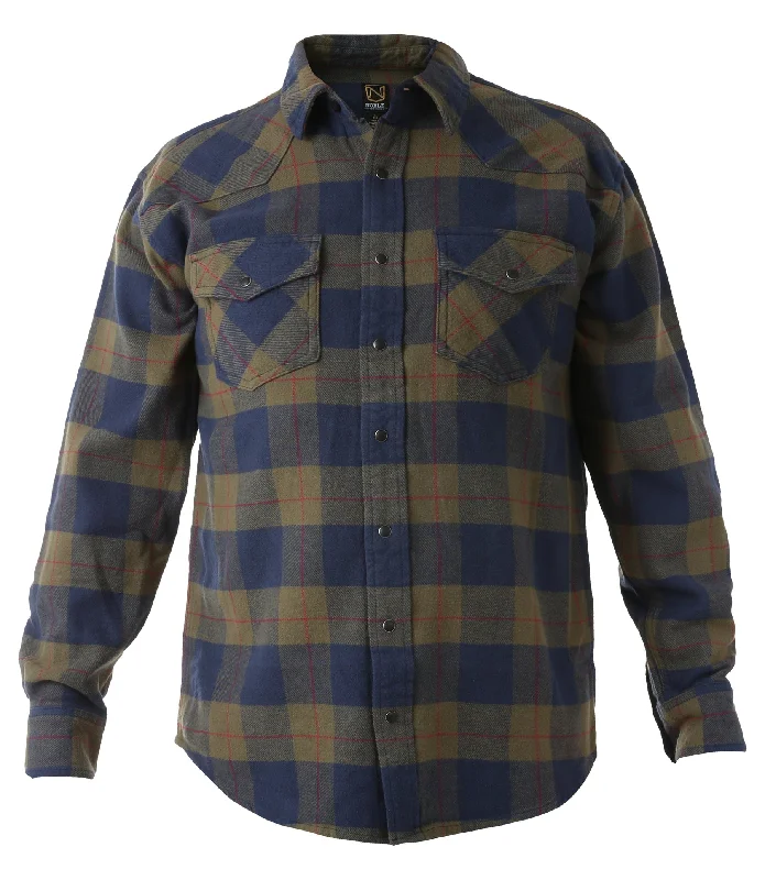 Men's Brawny Snap Front Flannel Shirt - Navy / Olive Buffalo Plaid